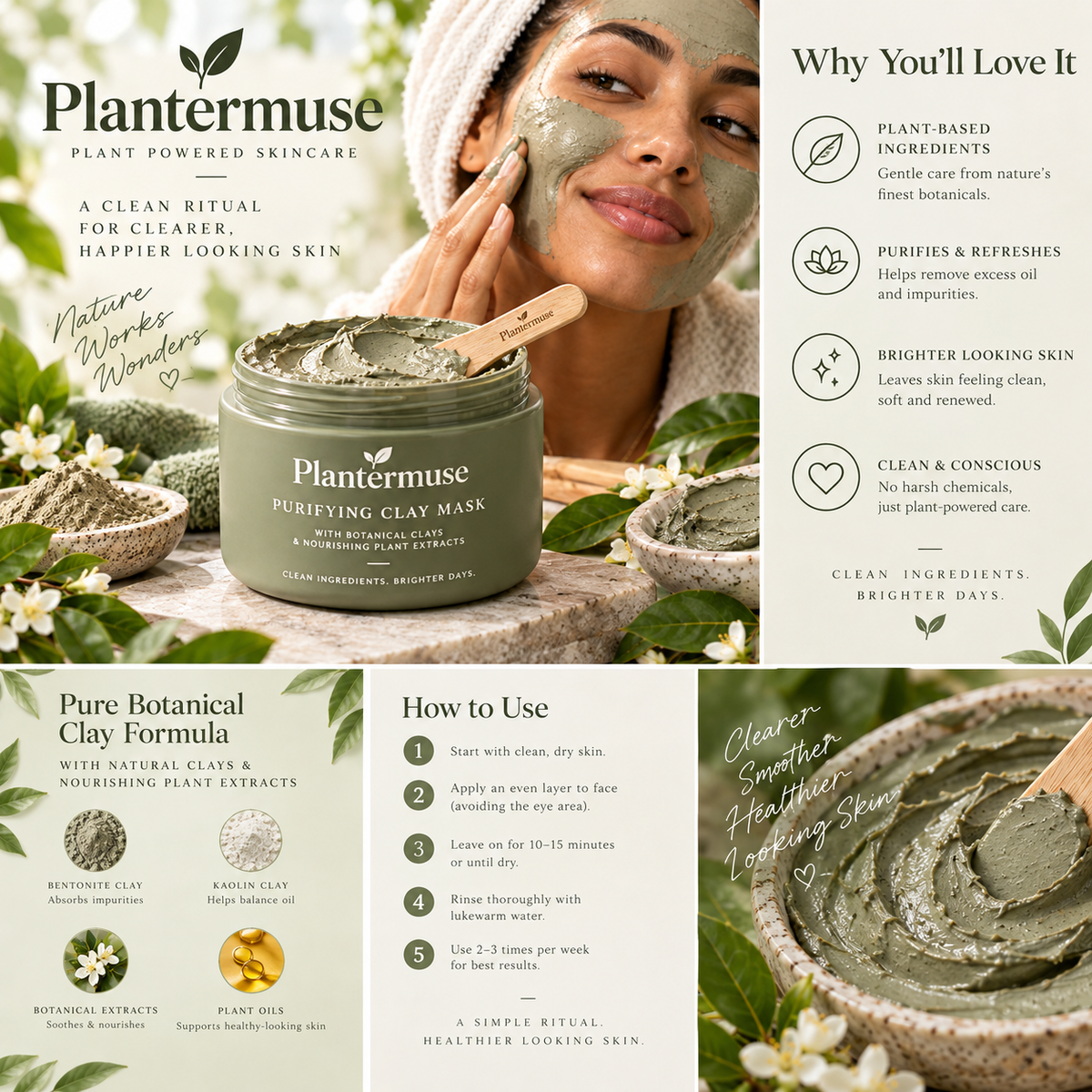 Plantermuse Purifying Clay Mask – Refreshing Clay Care for Clean, Smooth-Looking Skin