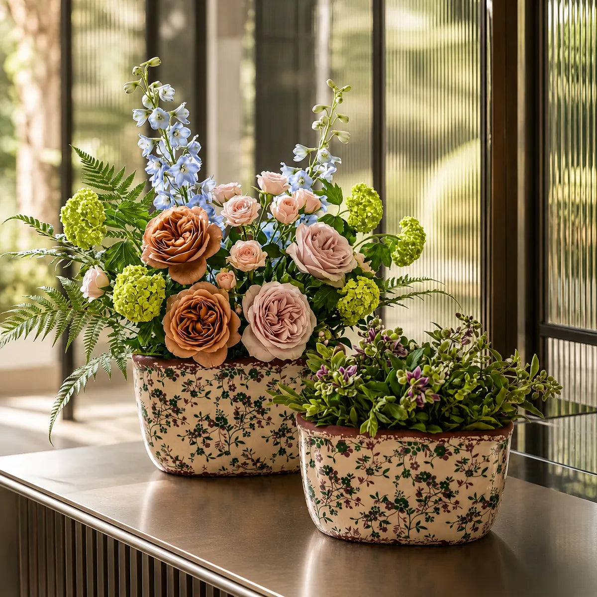 Plantermuse Rustic Floral Ceramic Planter Set