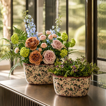 Plantermuse Rustic Floral Ceramic Planter Set