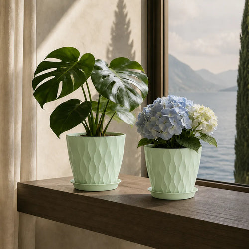 Plantermuse 8-Inch Ripple Planters With Saucers
