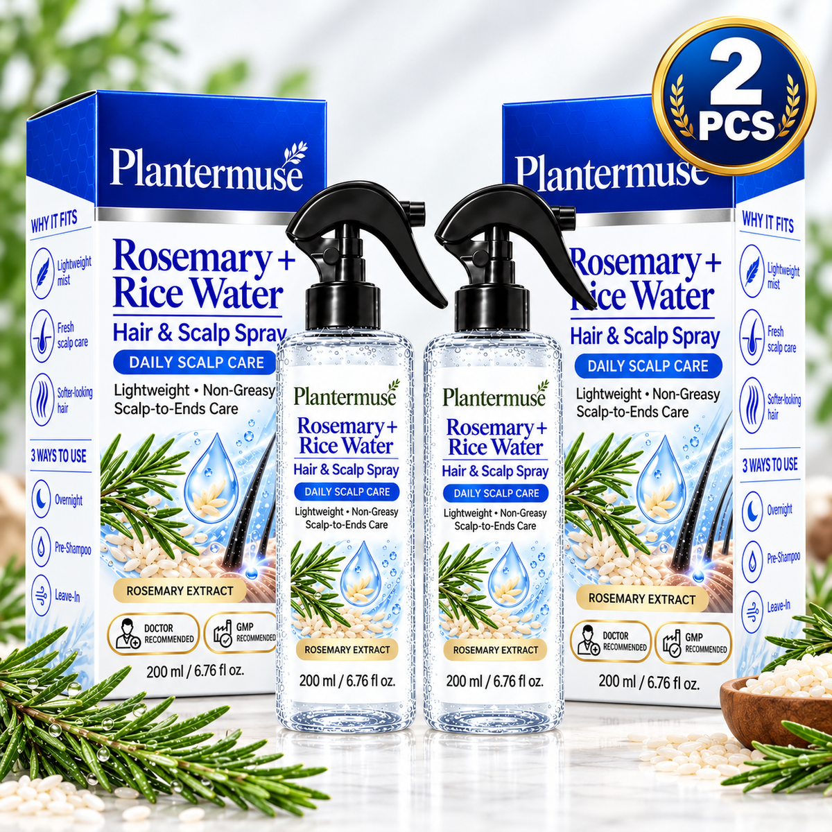 Plantermuse®Refreshing Rosemary & Rice Water Hair & Scalp Spray