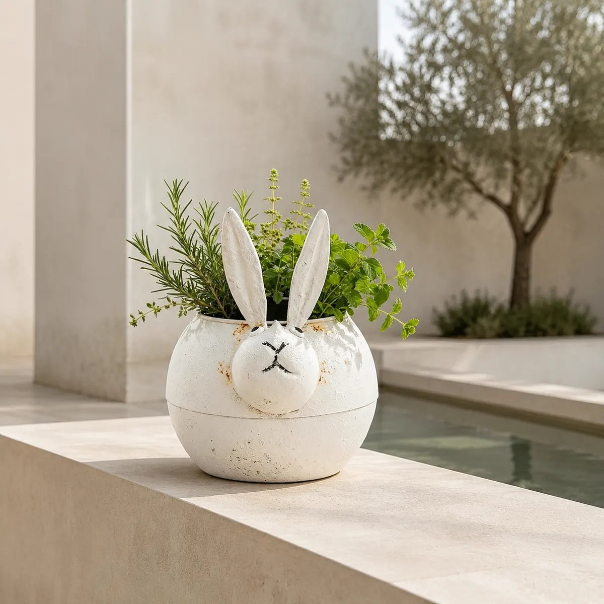 Plantermuse Rustic Distressed Bunny Metal Planter