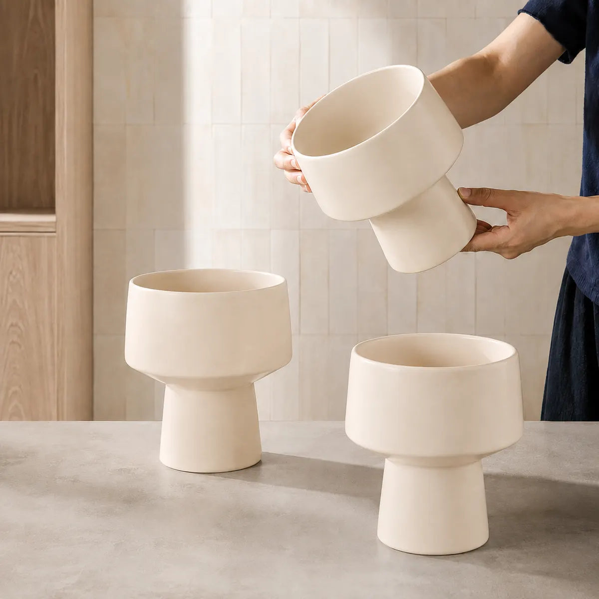 Plantermuse Pedestal Ceramic Tabletop Plant Pot