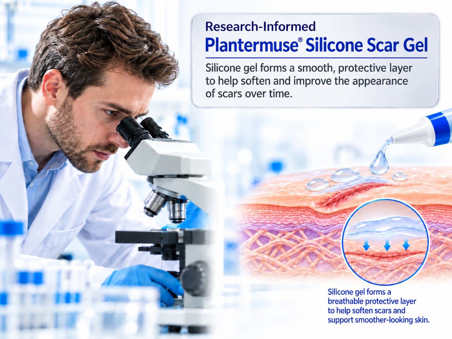 Research-informed silicone scar gel development and protective-layer illustration
